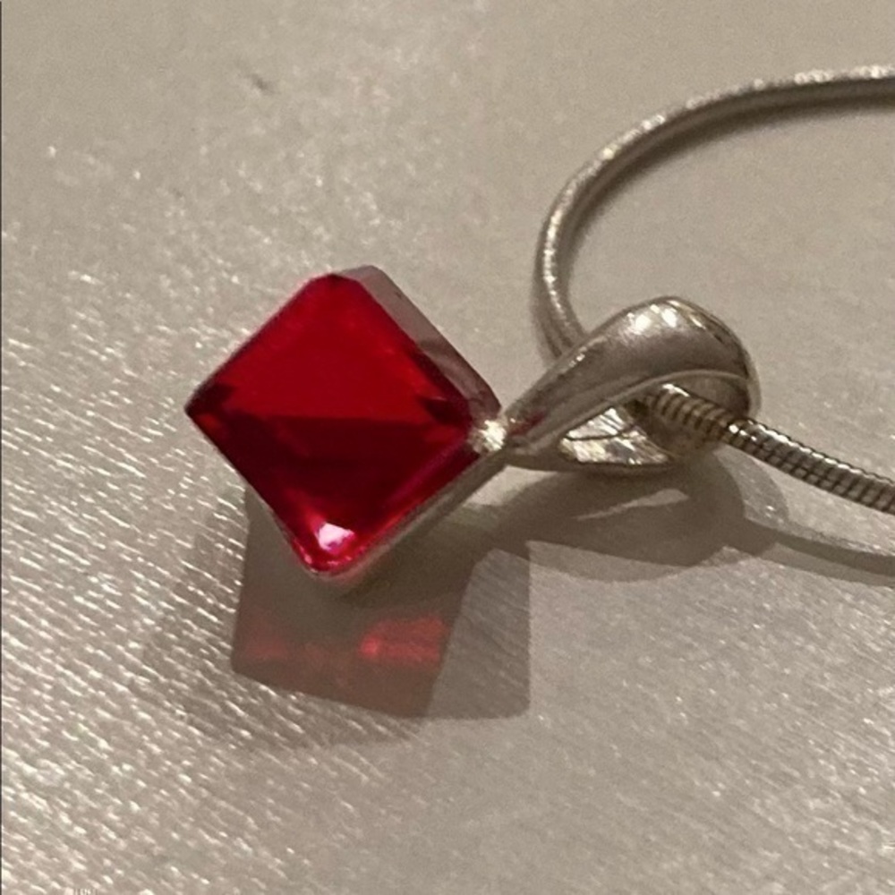 Silver & Red Glass Necklace and Earrings Set